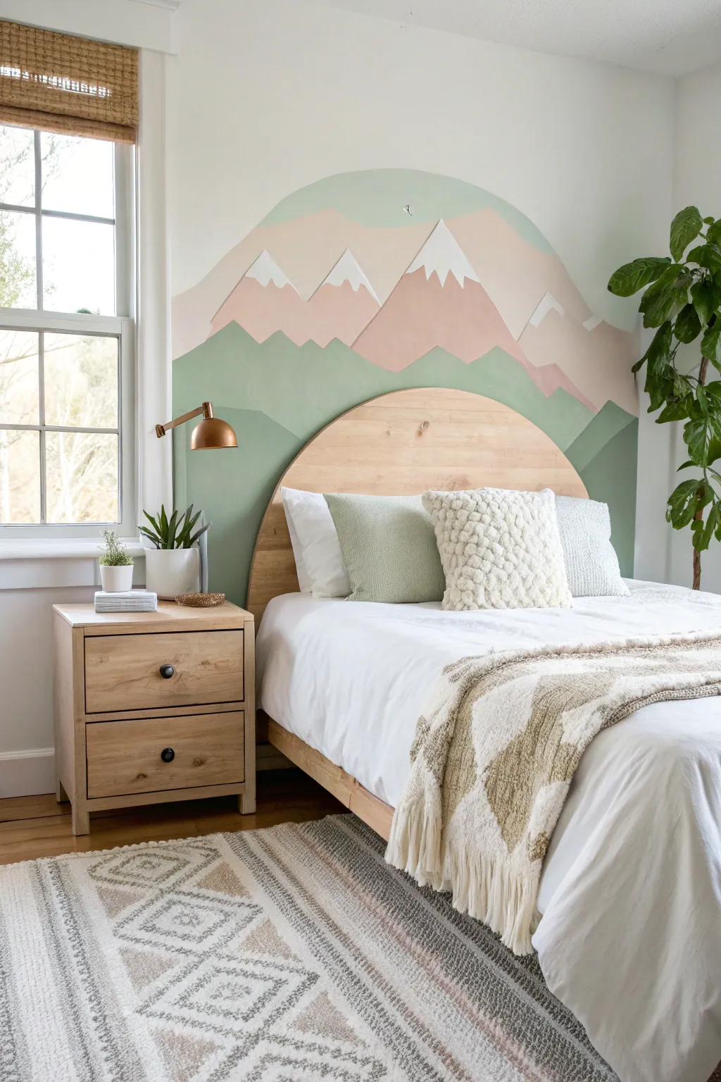 Add a personal touch to your bedroom with a custom painted headboard. Embrace creativity and simplicity with this Scandinavian-Boho inspired design.
