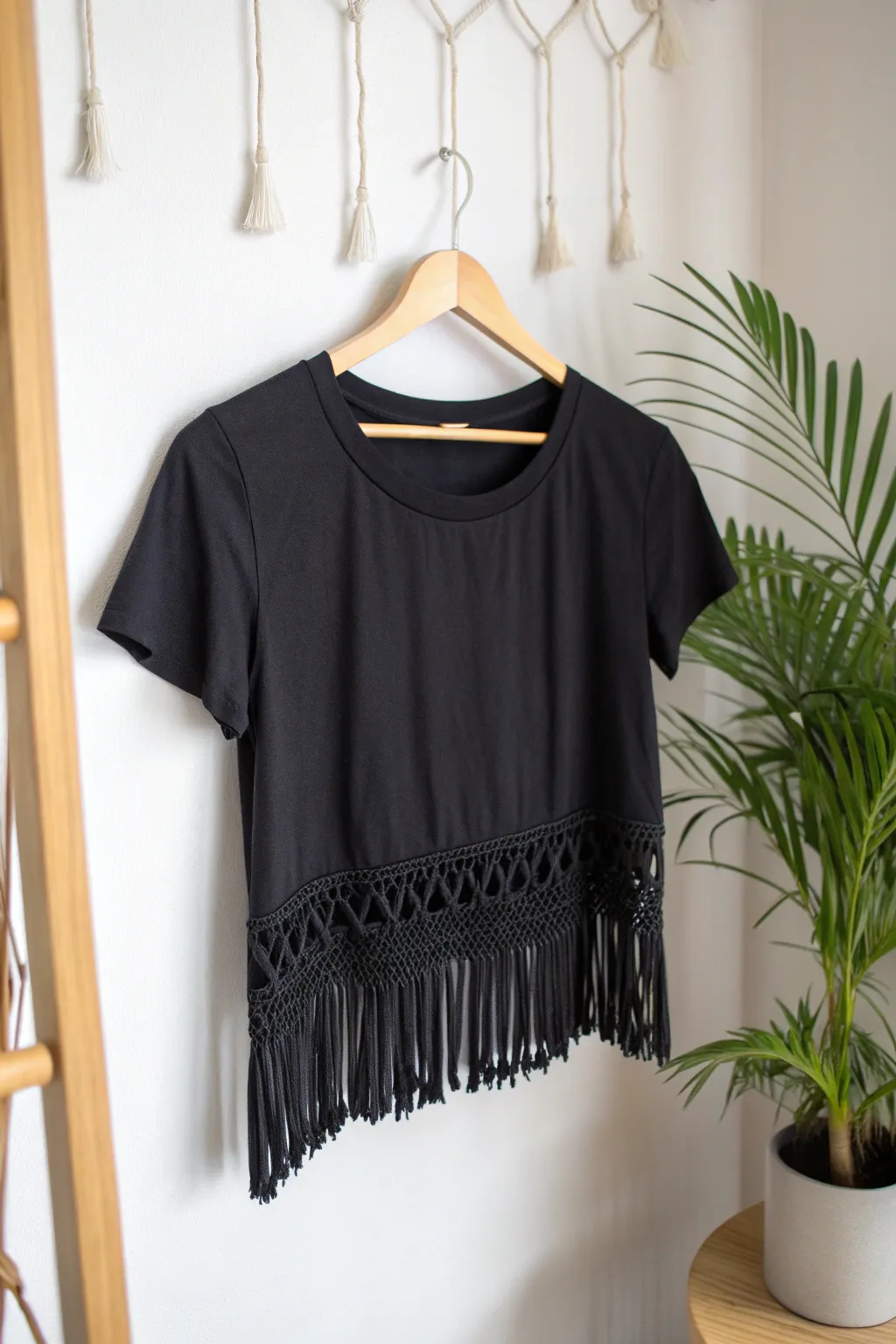 Transform your tee into a statement piece with fringe flair!