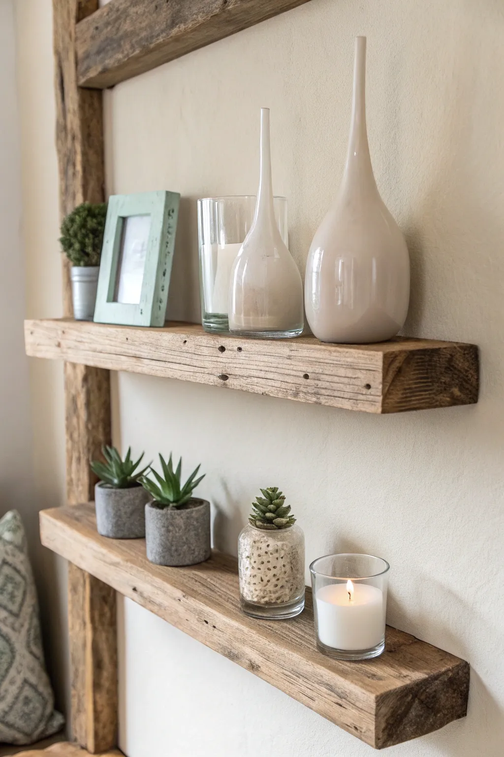 Elevate your space with a charming twist on floating shelves, blending rustic elegance with minimalist design.