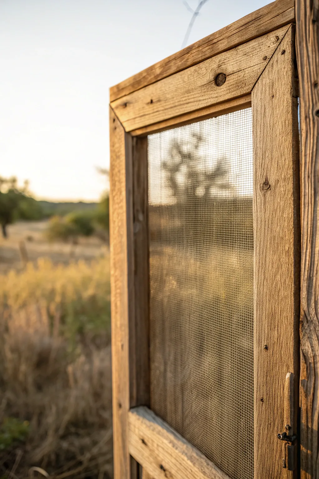 Embrace rustic charm with a reclaimed wood screen door frame—where craftsmanship meets character.