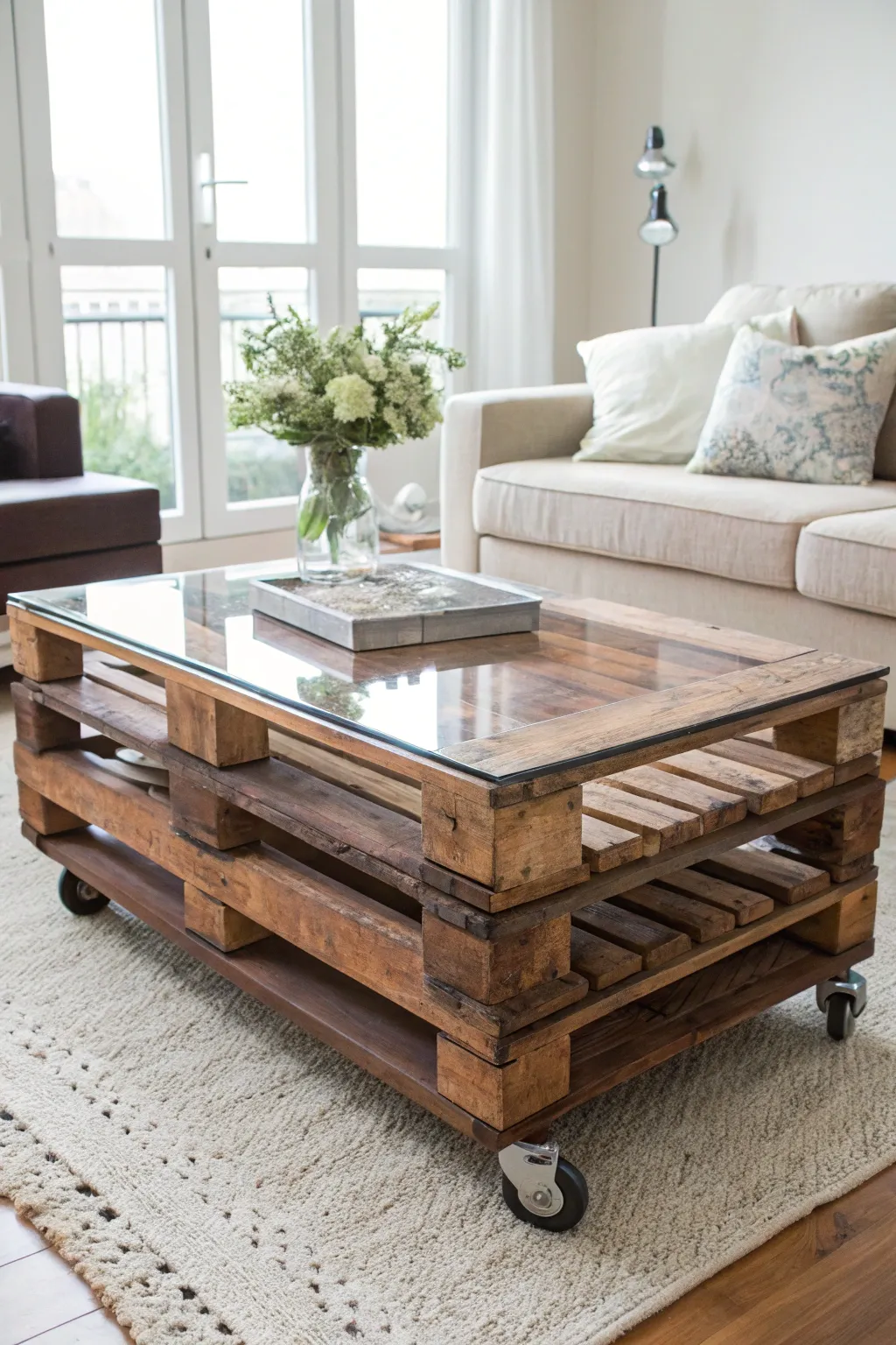 Embrace rustic charm with a DIY pallet coffee table—simple elegance meets functional design.