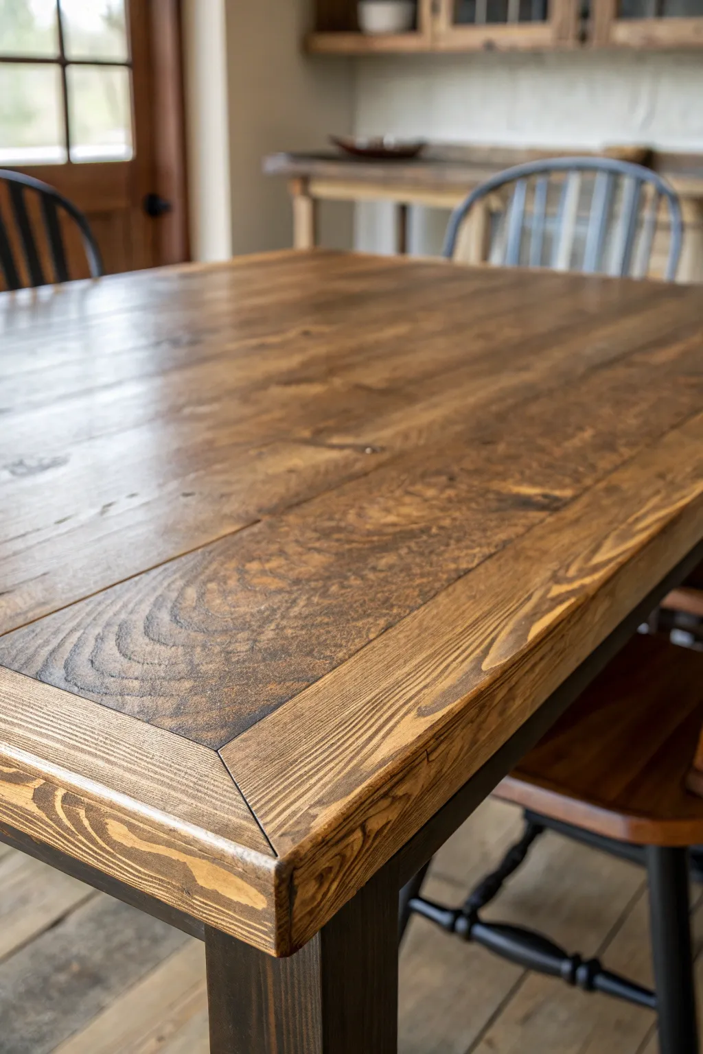 Transform your space with a handcrafted rustic plywood table top that exudes farmhouse charm.