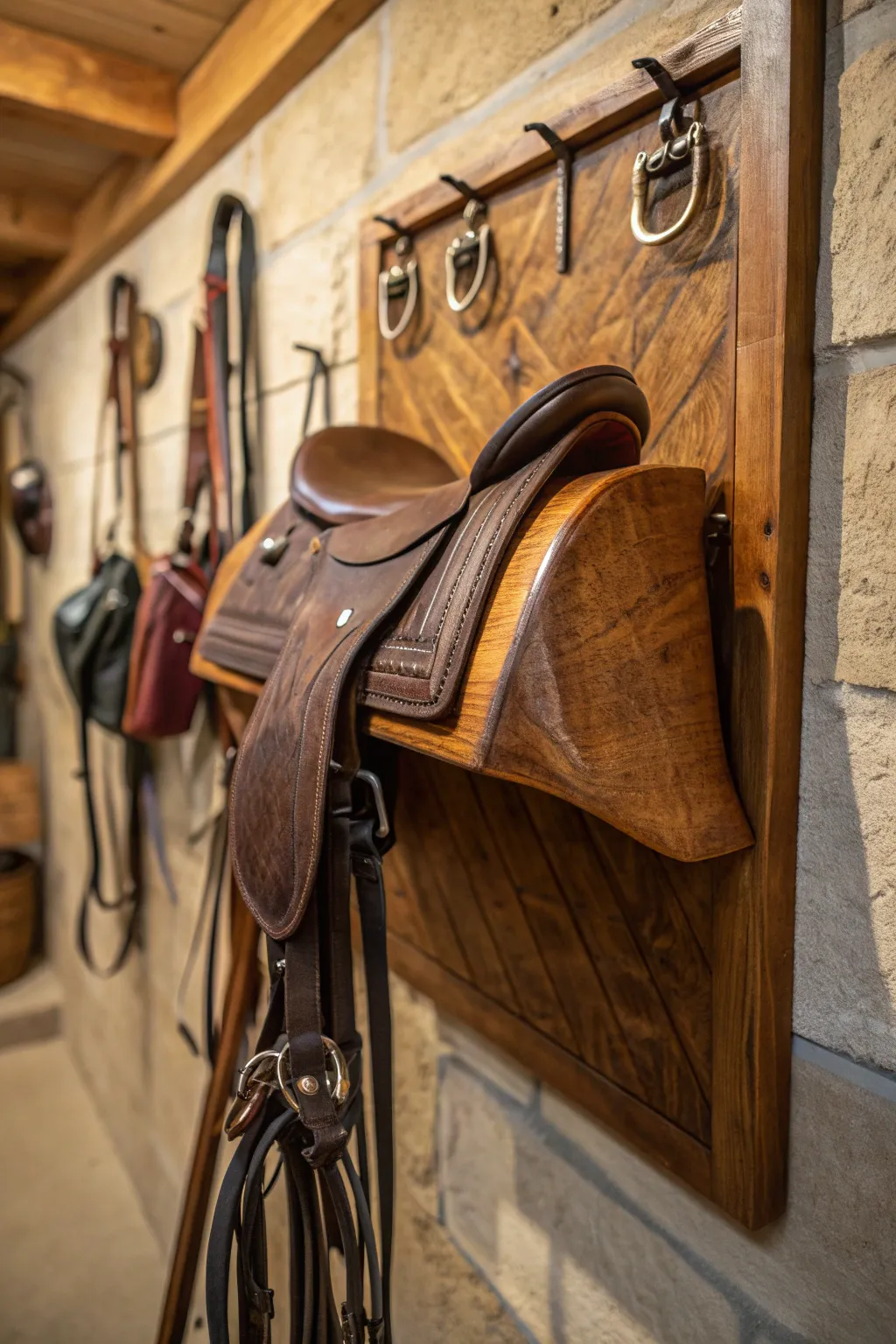 Elevate your tack room with custom-crafted saddle racks that blend functionality with artisanal beauty.