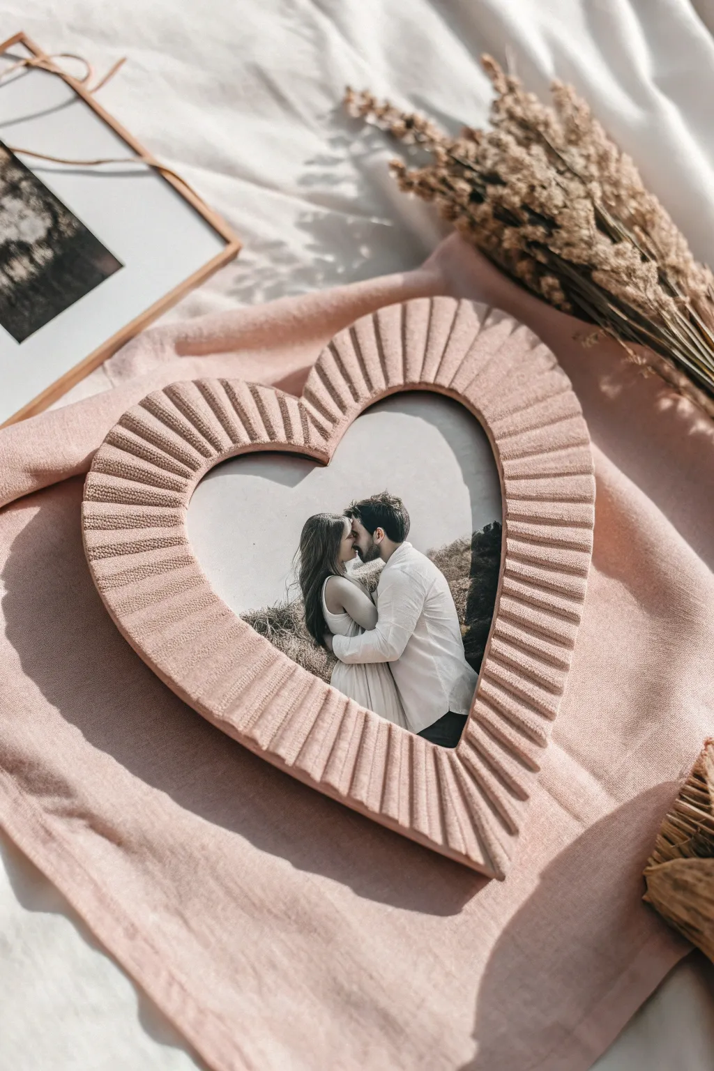 Capture your love story with a handmade heart-shaped frame, perfect for a minimalist touch this Valentine's Day.