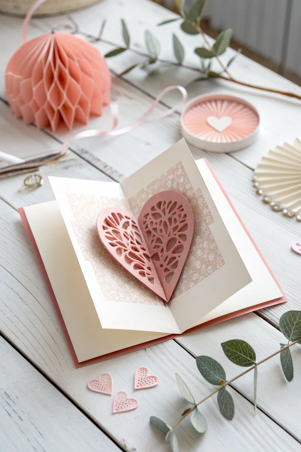 Craft a moment of surprise with a pop-up heart card that speaks volumes of love and simplicity.