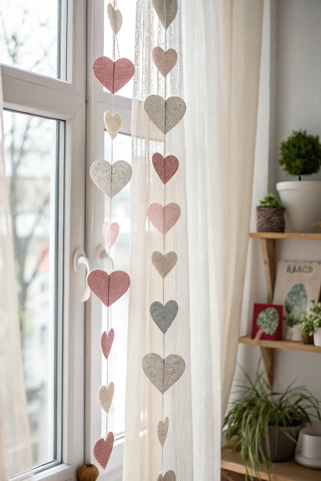 Whimsical charm meets minimalist elegance with this DIY paper heart garland, the perfect touch for your Valentine's window display.