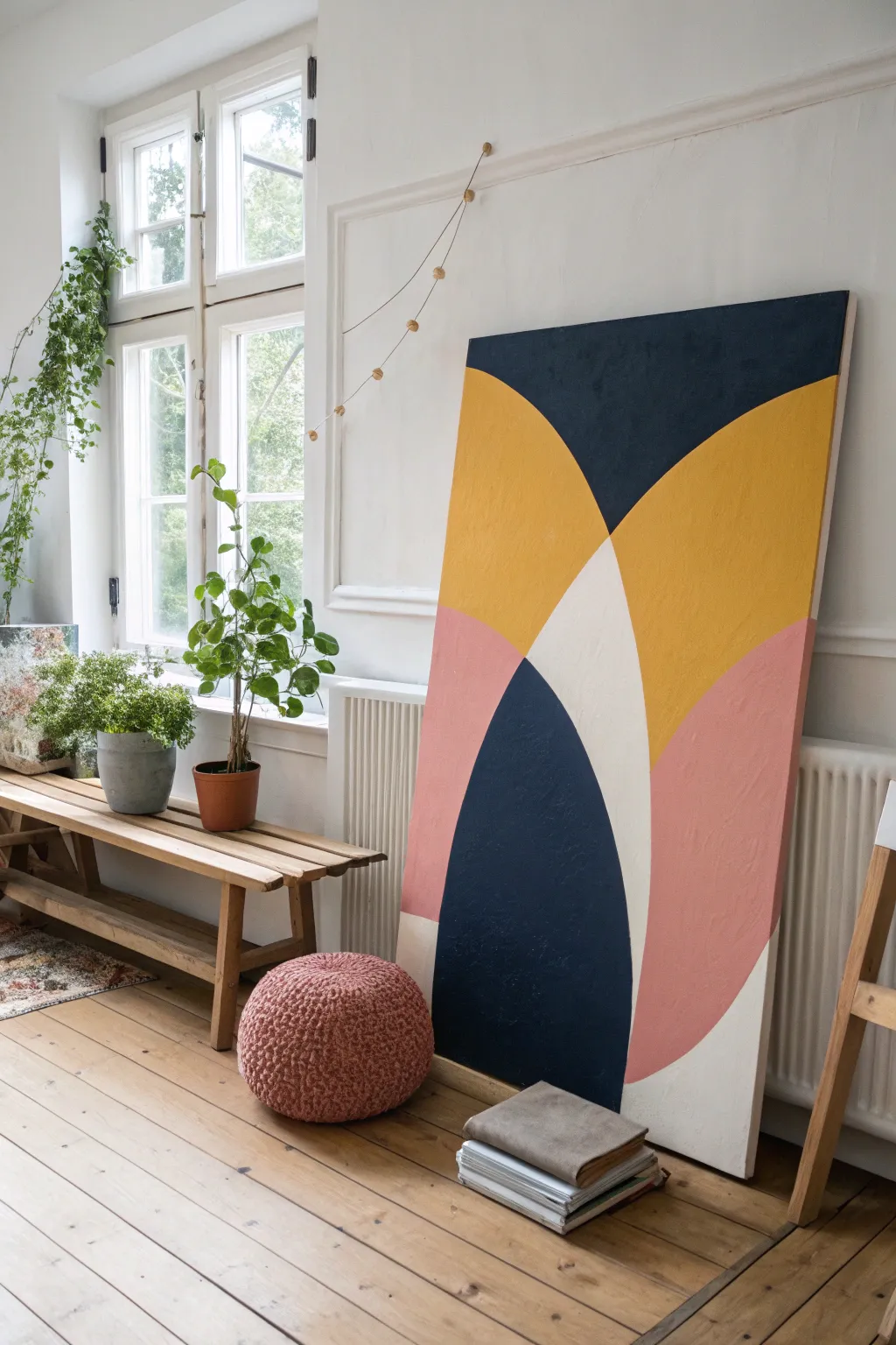 Transform your space with bold geometric art — a modern touch of color and simplicity. #DIYDecor