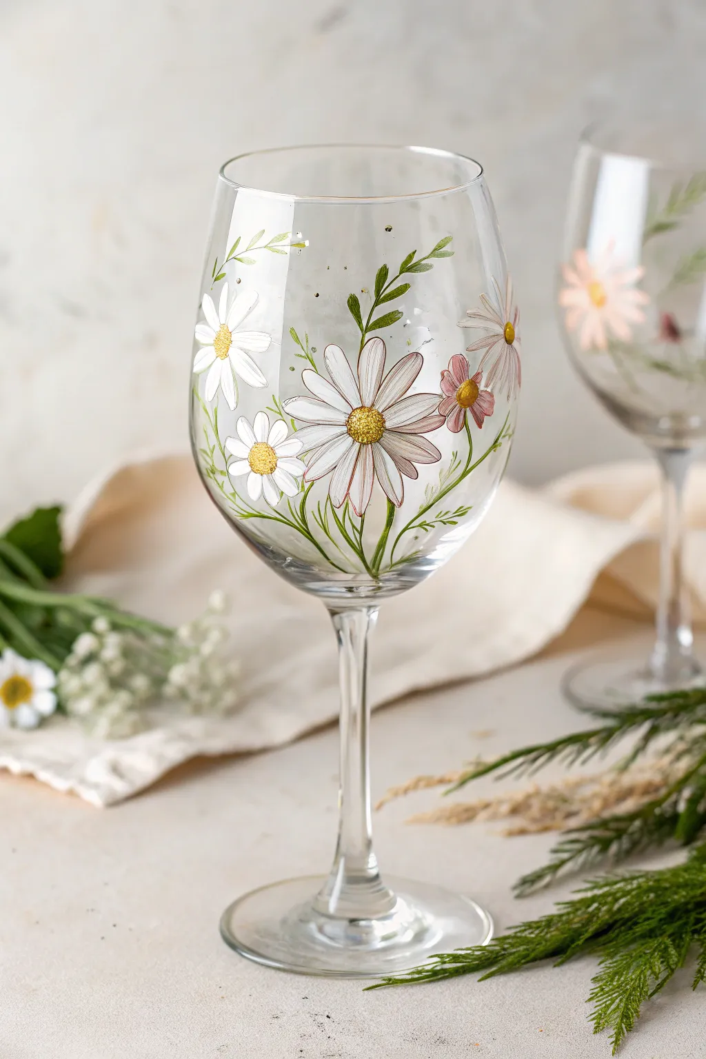 Elevate your table setting with hand-painted floral wine glasses – where simplicity meets artistic flair.