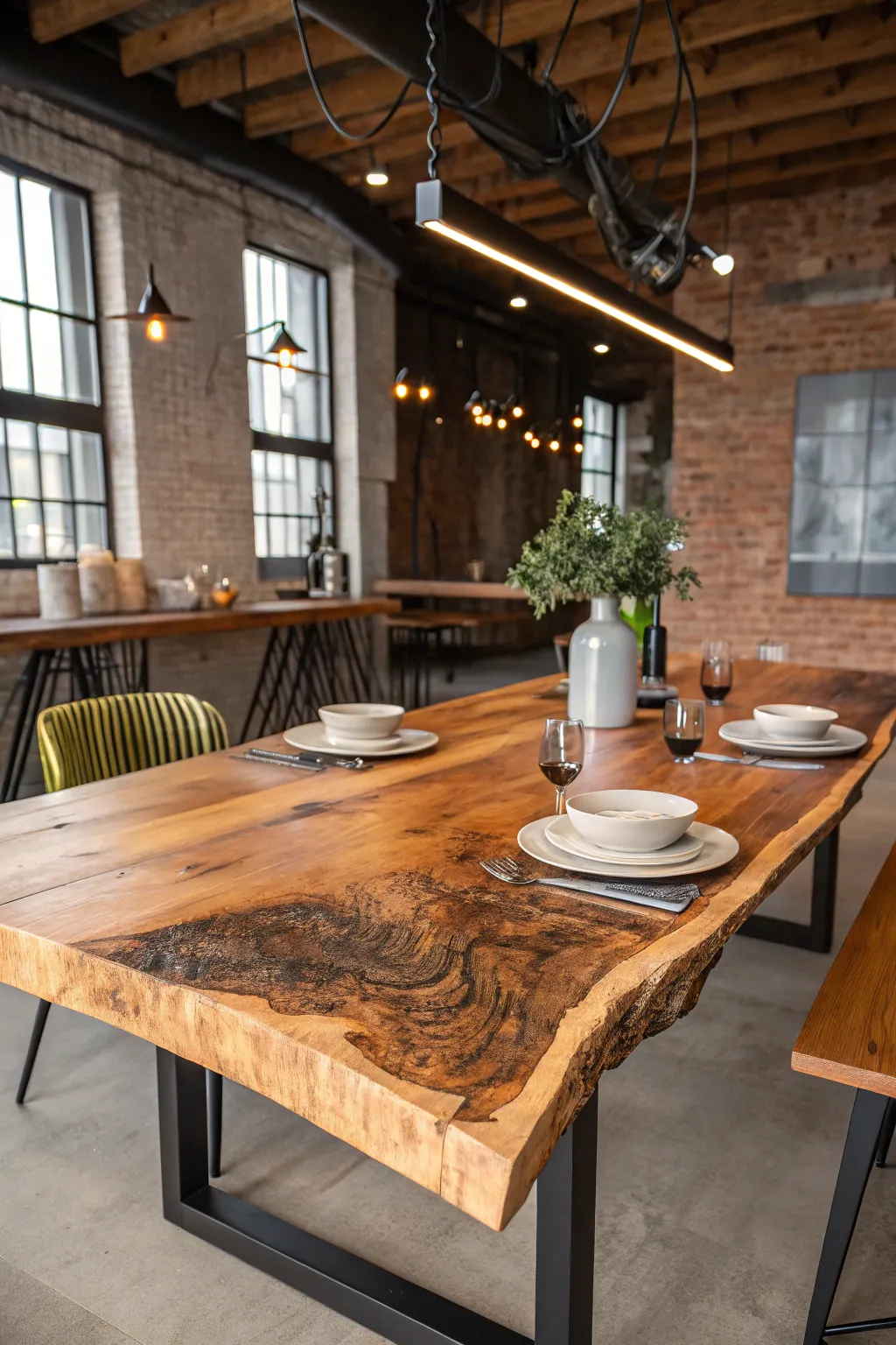 Elevate your dining experience with the timeless elegance of a live edge wood slab table.