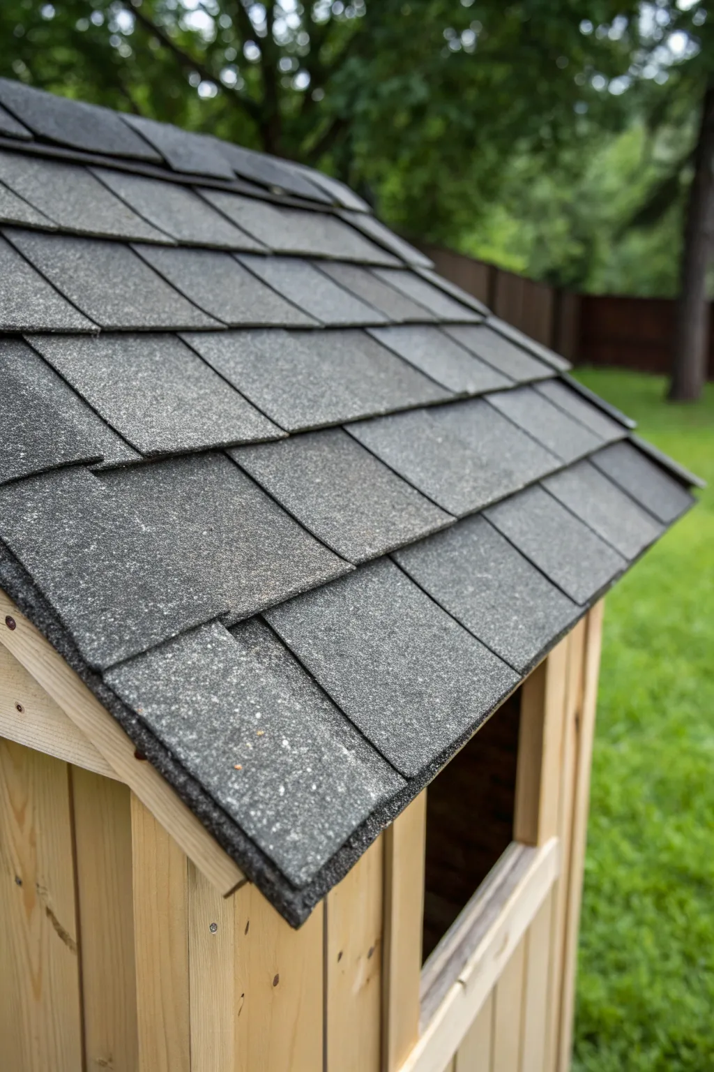 Timeless durability meets classic design—Asphalt shingles for the ultimate dog house roof.