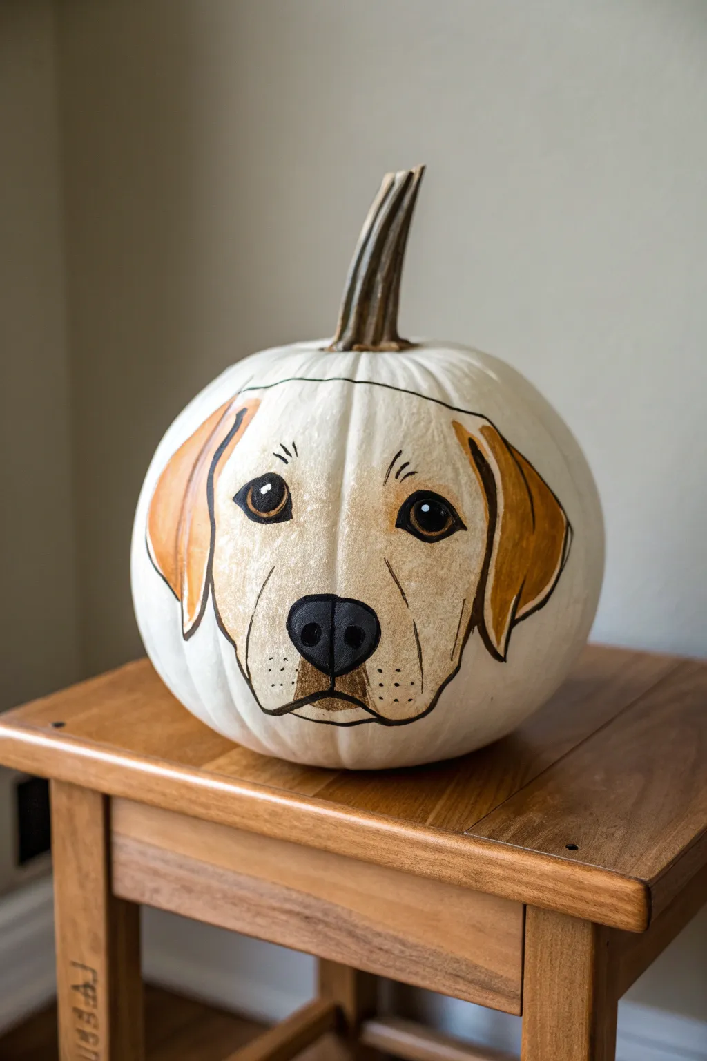 Embrace the charm of autumn with a touch of canine creativity on your pumpkin canvas.