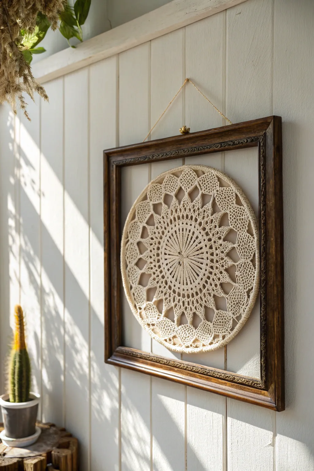 Elevate your space with framed doily elegance—where vintage charm meets minimalist style.