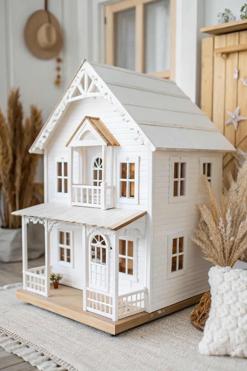 Embrace the timeless beauty of classic white elegance in your dollhouse design.