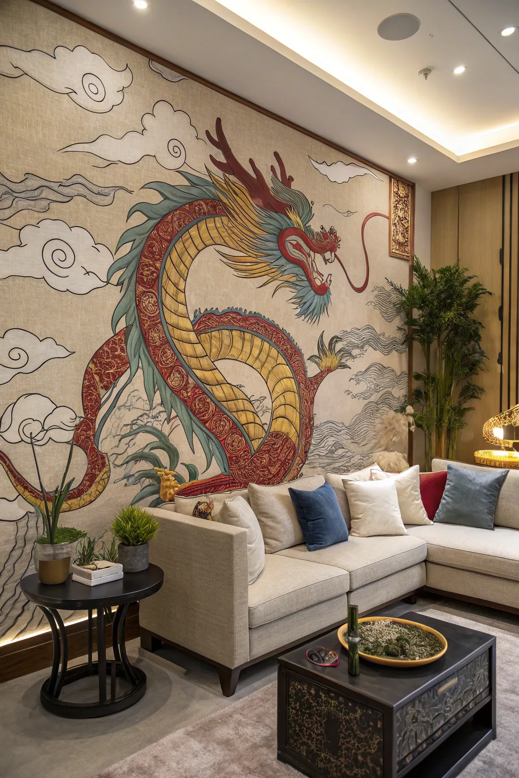 A dragon mural can be a stunning focal point.