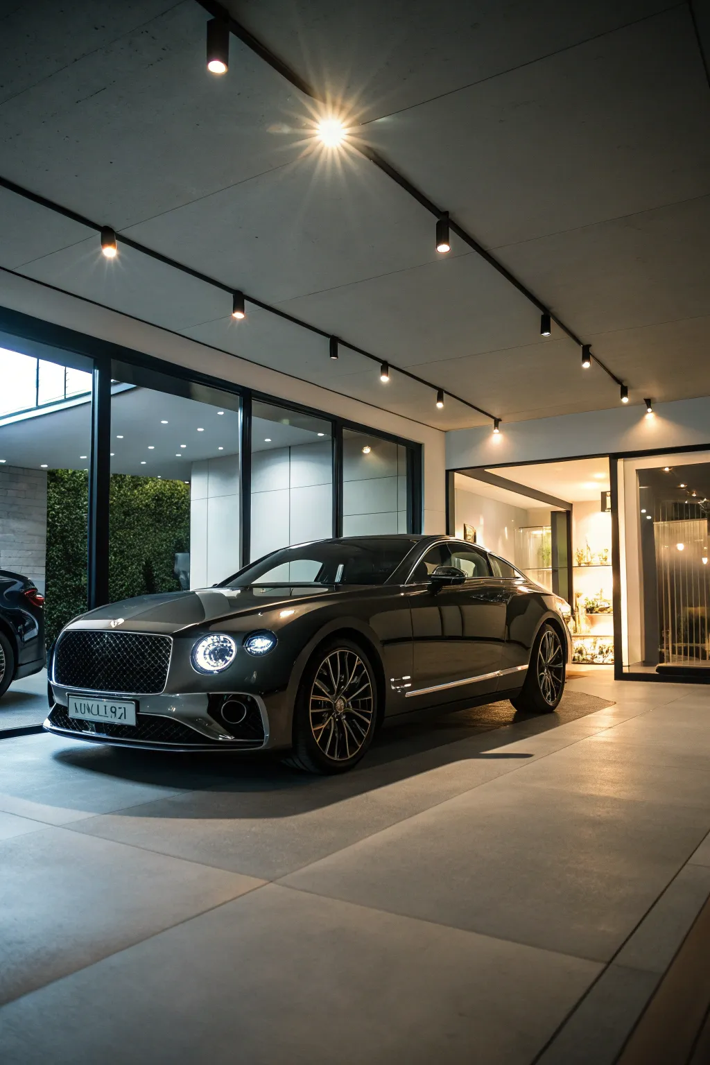 A stunning display of luxury cars in a modern garage setting.