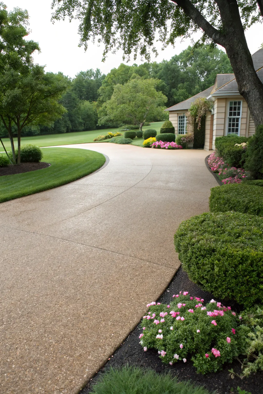 A driveway with a beautiful exposed aggregate finish.