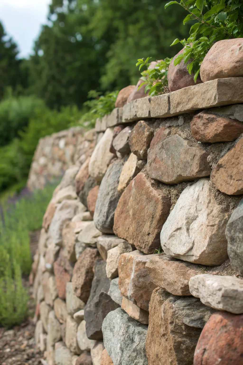 Master the art of contrast with a mix-and-match rock wall that speaks volumes of craftsmanship.