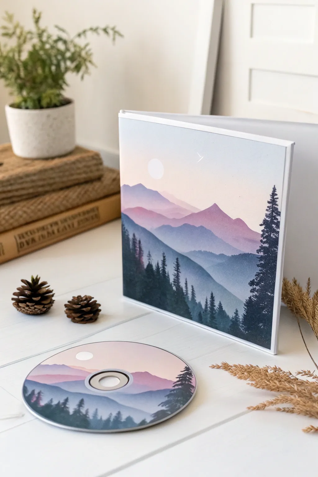 Capture the serene beauty of a mountain sunset with this minimalist DVD painting, where craftsmanship meets nature's glow.