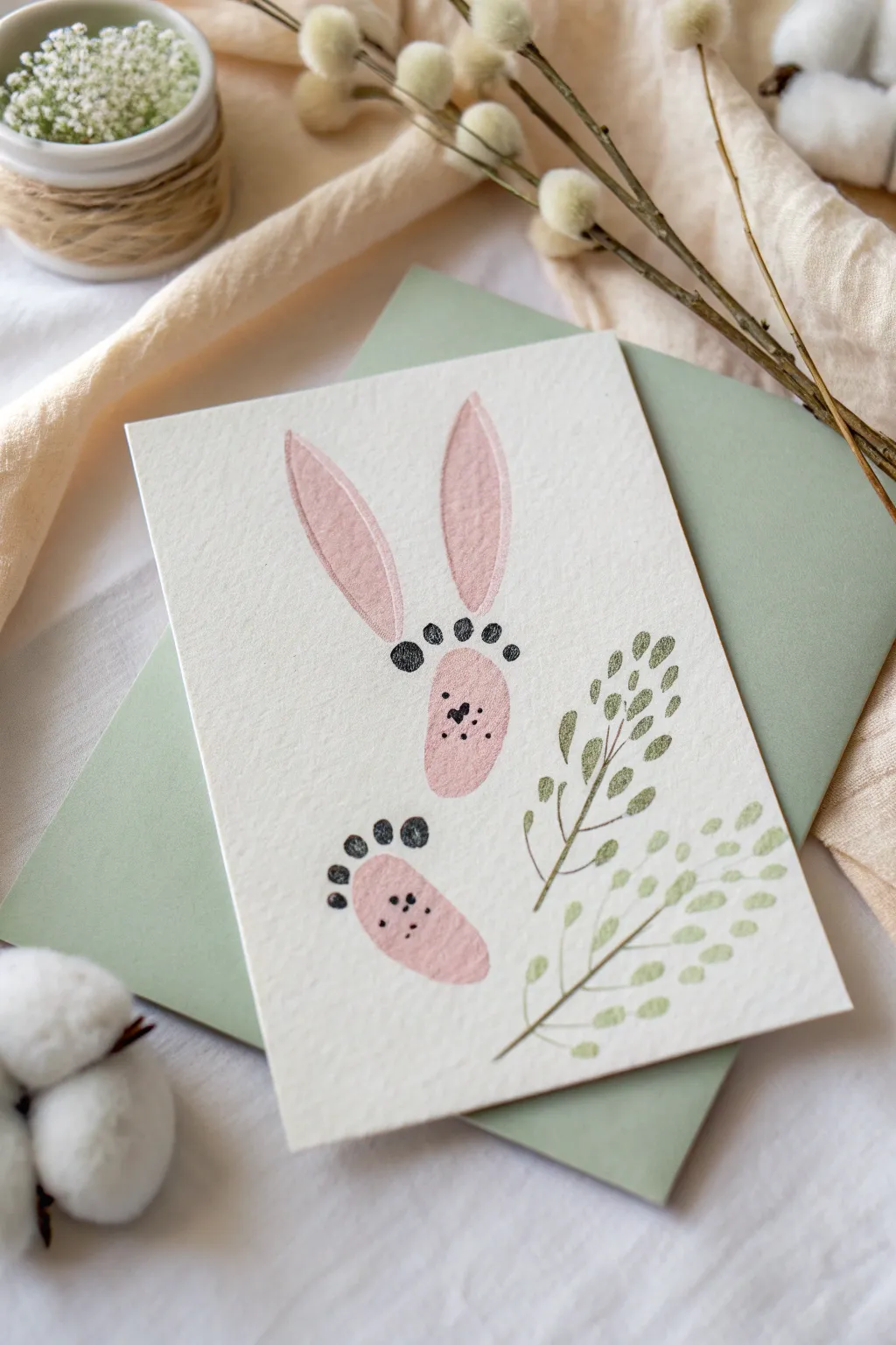 Tiny Footprints, Big Memories: Create cherished Easter keepsakes with these delightful footprint bunny cards.