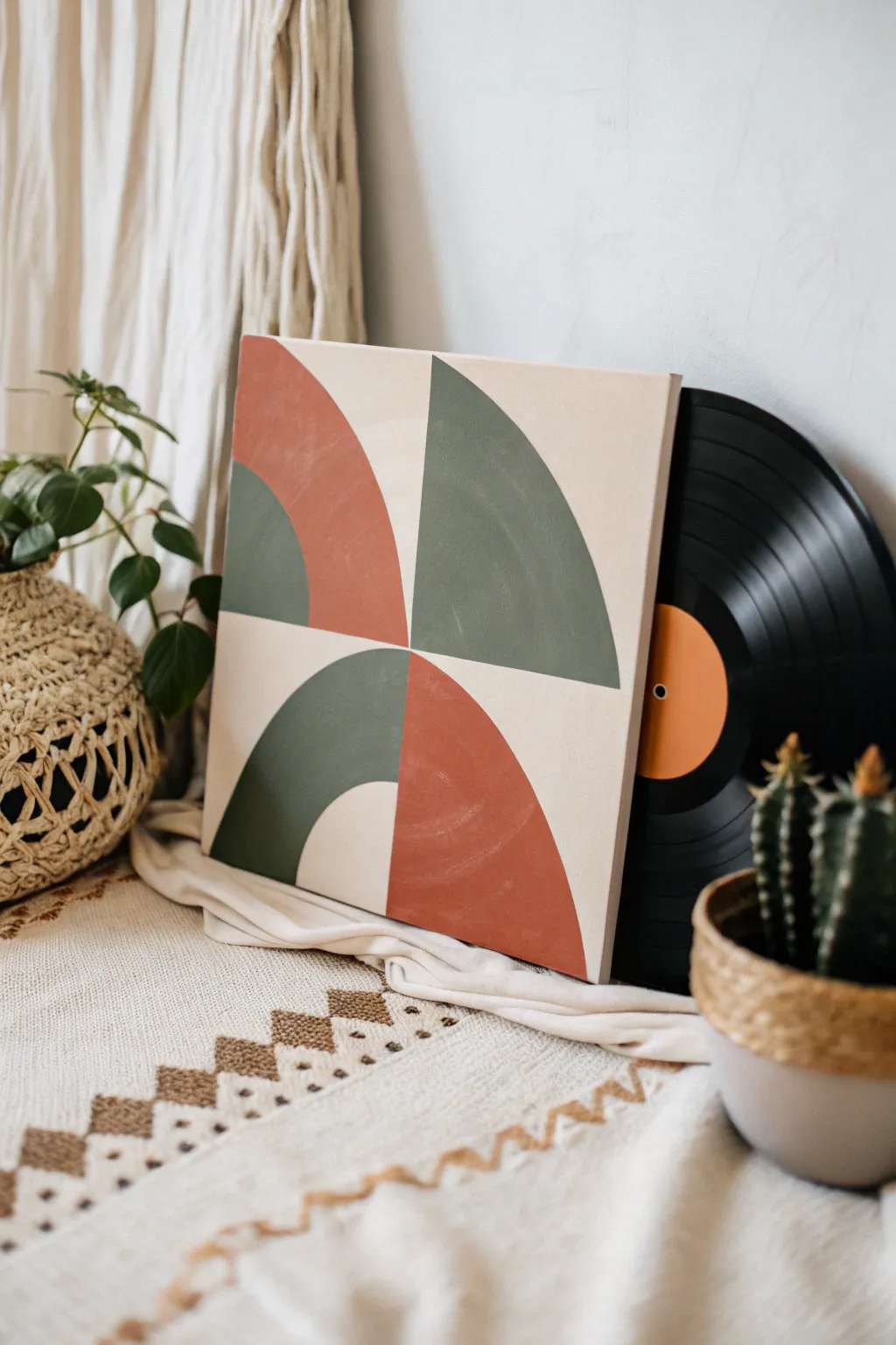 Embrace simplicity with bold geometric shapes - the perfect start to your album cover painting journey.