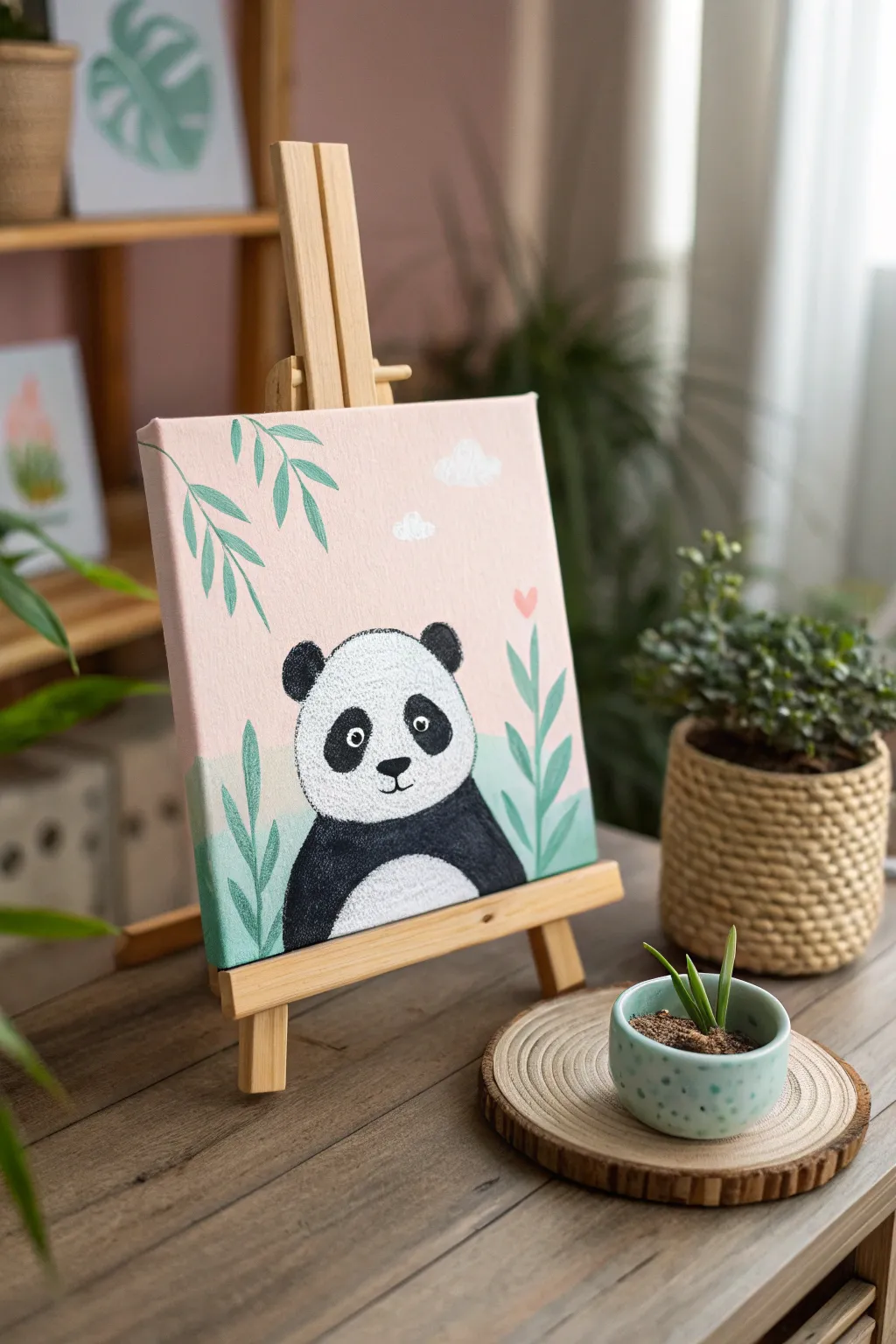 A touch of whimsy with a panda painting – simplicity meets elegance in a splash of color.