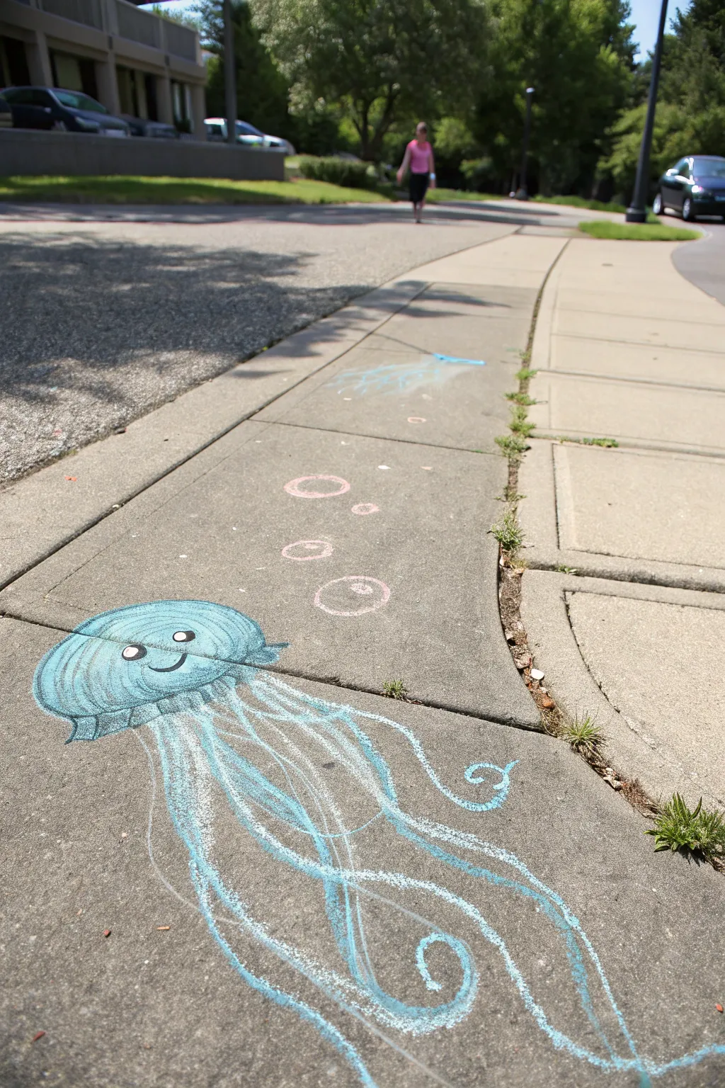Dive into whimsy with this charming jellyfish chalk art, a blend of simplicity and vibrant beauty.