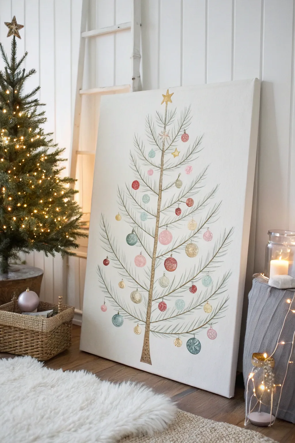 Embrace the festive spirit with this minimalist Christmas tree painting, perfect for a touch of holiday magic in your home.