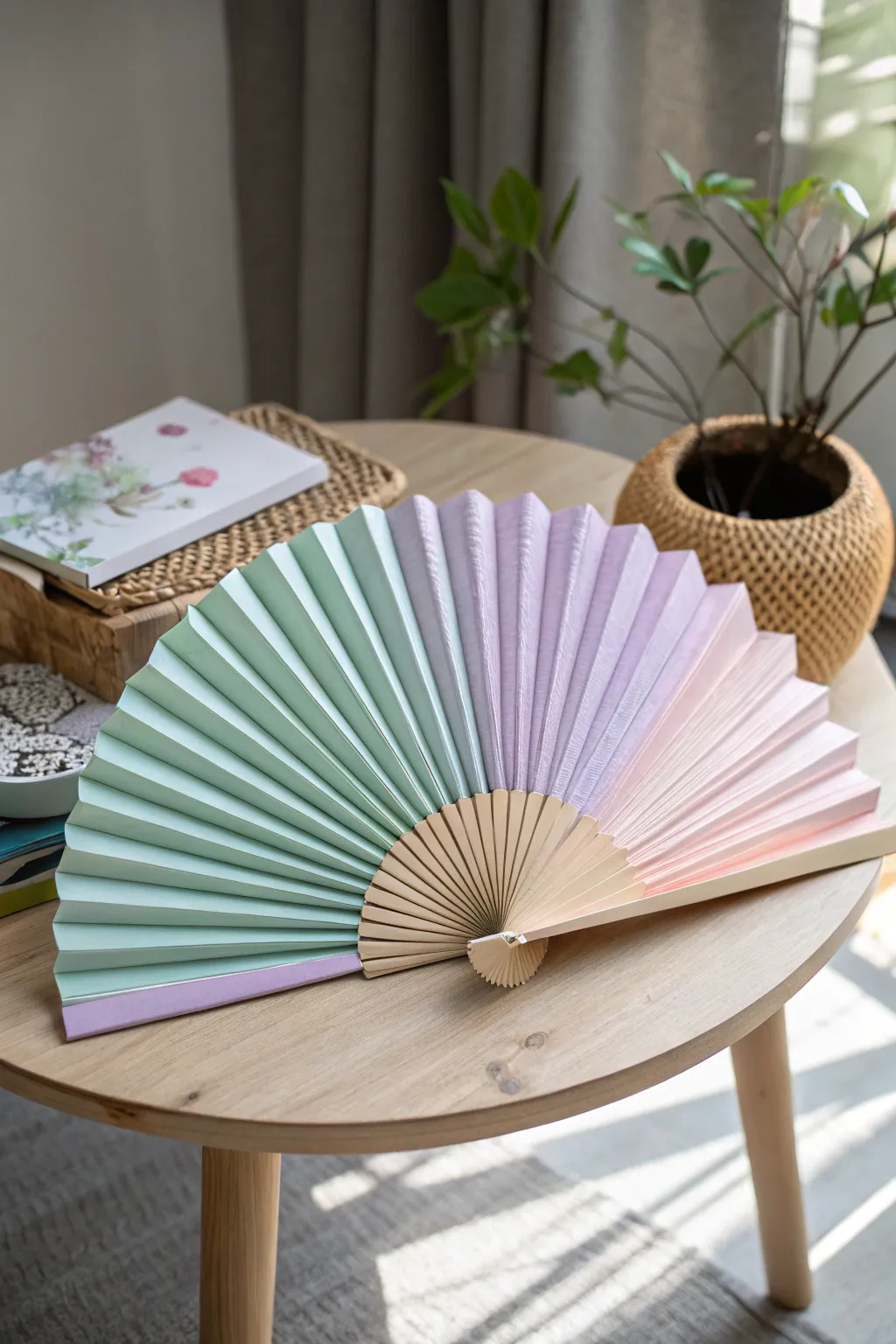 Crafting memories: A delicate paper fan brings a touch of nostalgia and joy.