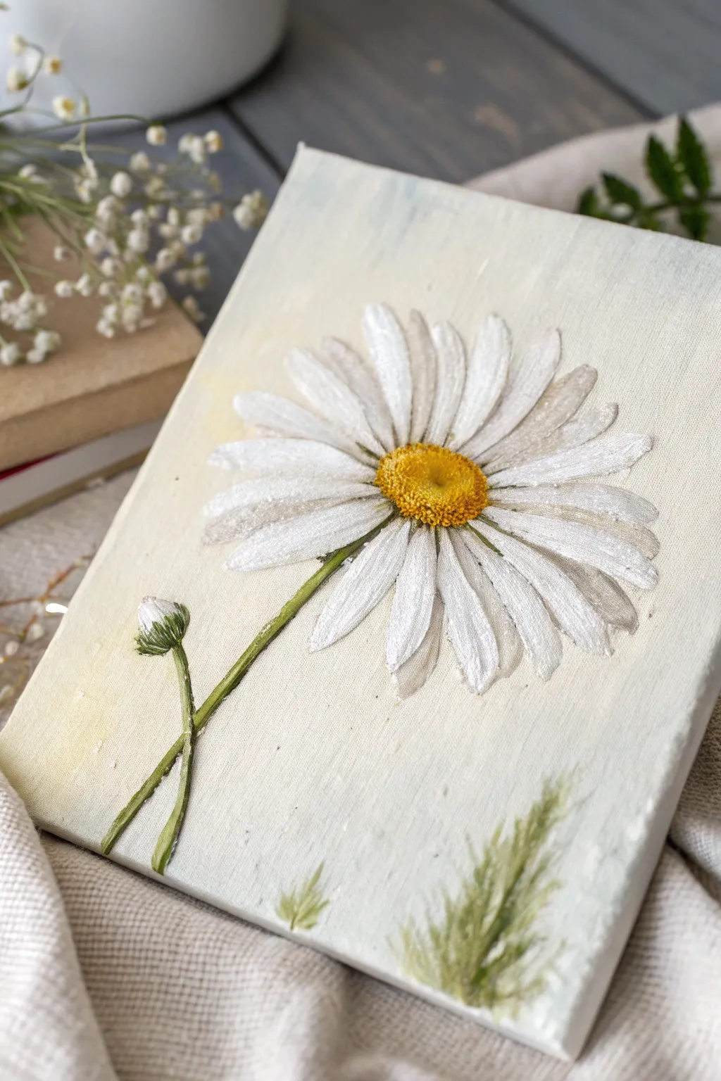 Embrace simplicity with a beautifully crafted daisy painting, where minimalism meets natural elegance.
