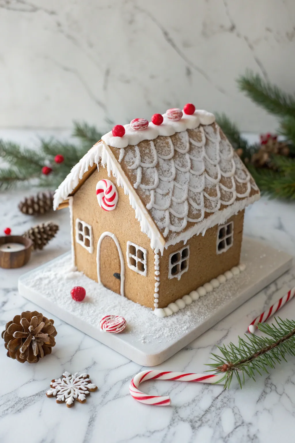 Embrace the charm of simplicity with this classic gingerbread cottage, where minimalist design meets festive flair.