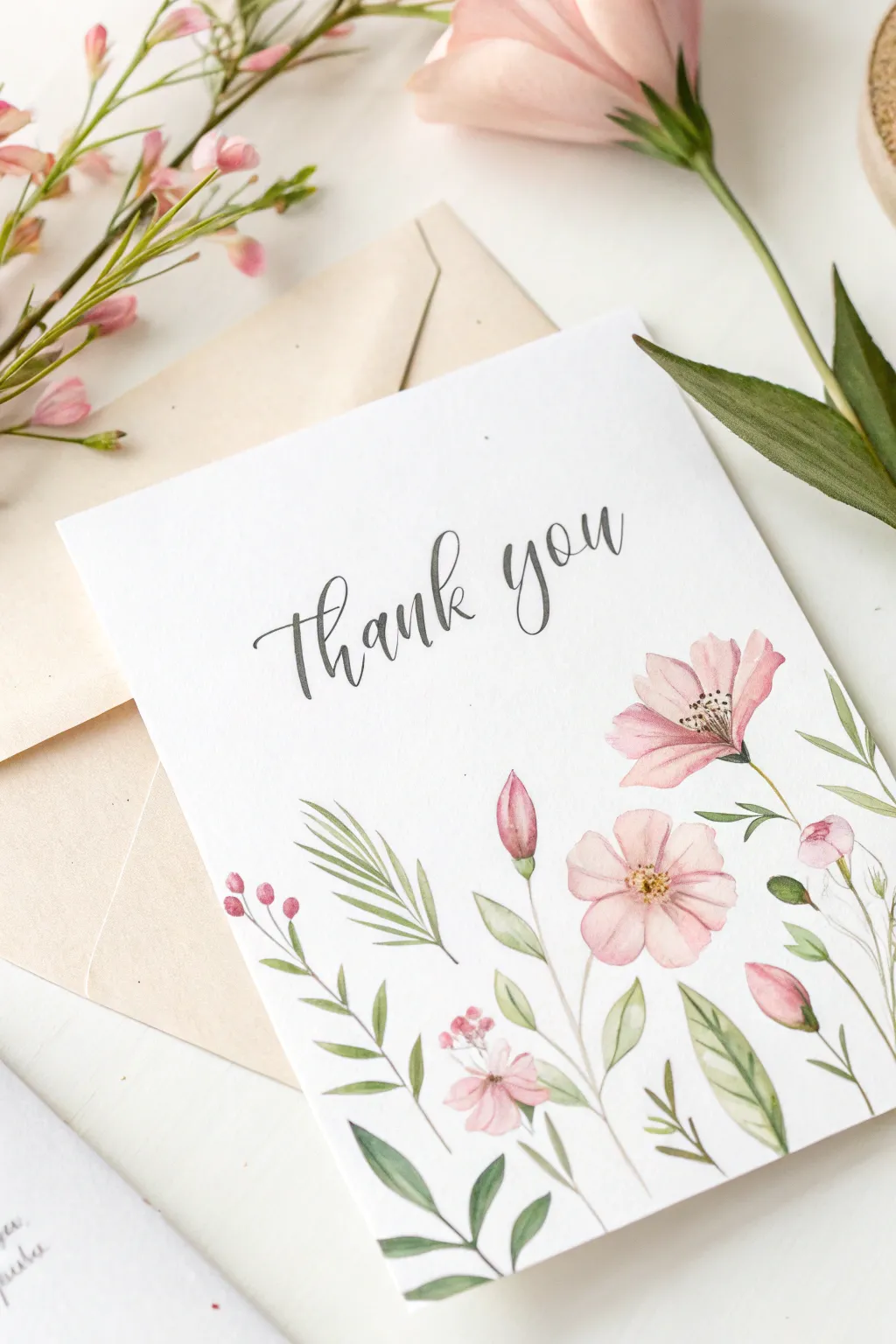 Embrace the beauty of simplicity with these elegant watercolor thank you cards.