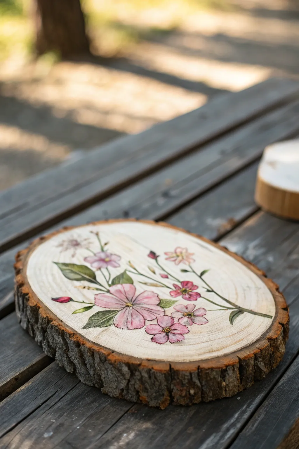 Rustic Elegance: Hand-painted Floral Wood Slices to Elevate Any Space