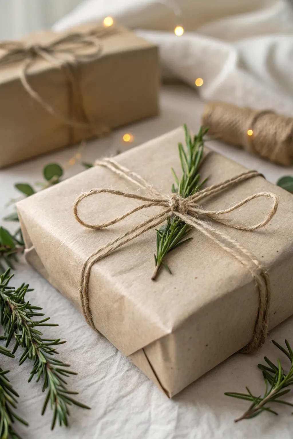 Embrace eco-friendly elegance with rustic kraft paper gift wrapping.