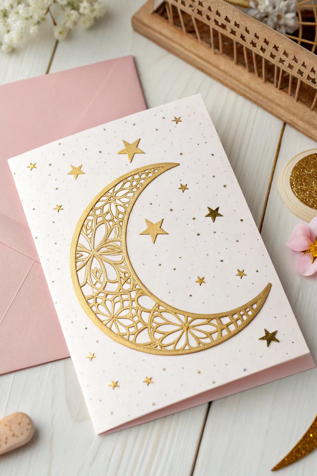 Celebrate Eid with Moonlit Magic – a perfect blend of minimalist elegance and celestial charm.