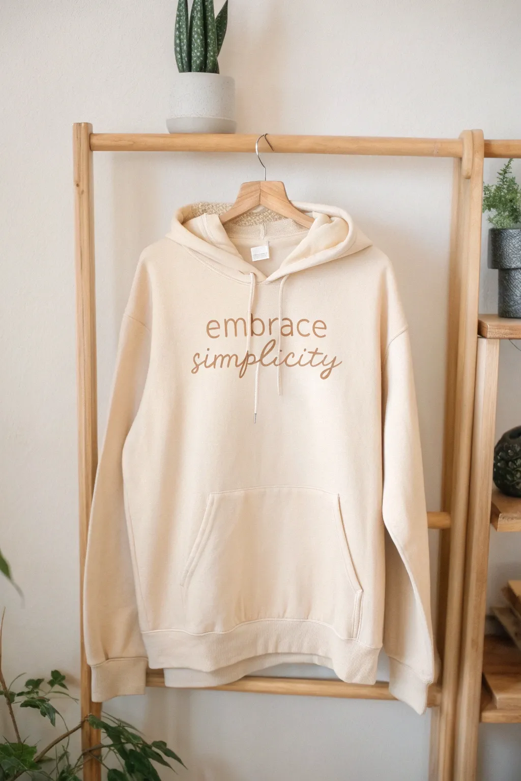 Craft your story in style with personalized text on a minimalist embroidered hoodie.