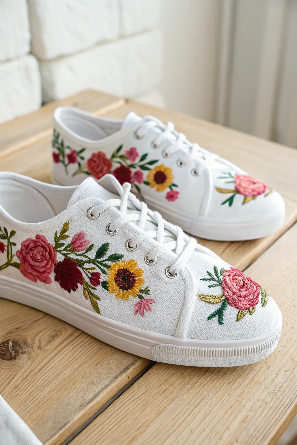 Step into a floral fantasy with these beautifully embroidered sneakers, where craftsmanship meets whimsical charm.