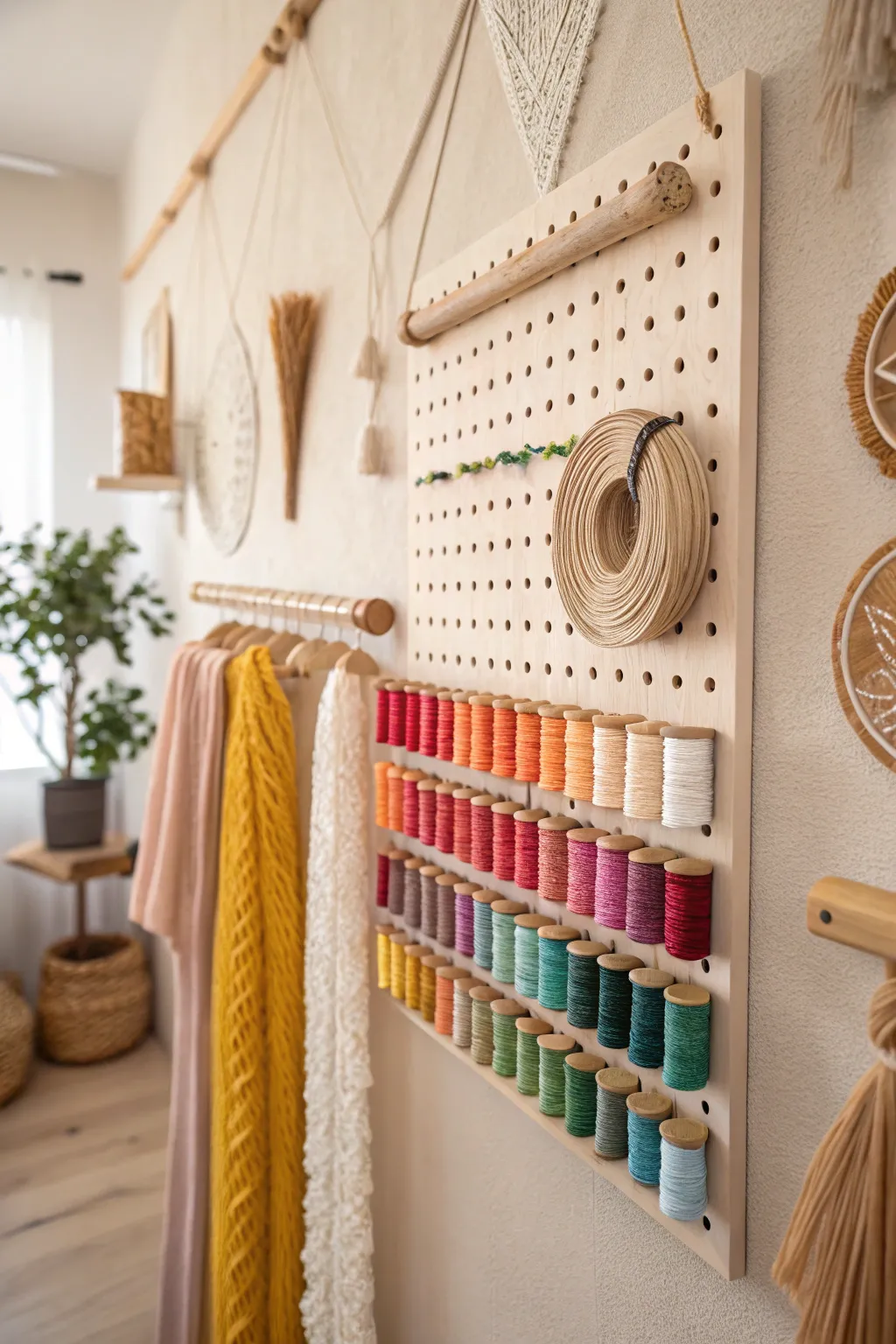 Transform your thread collection into a vibrant masterpiece with this chic pegboard organizer!
