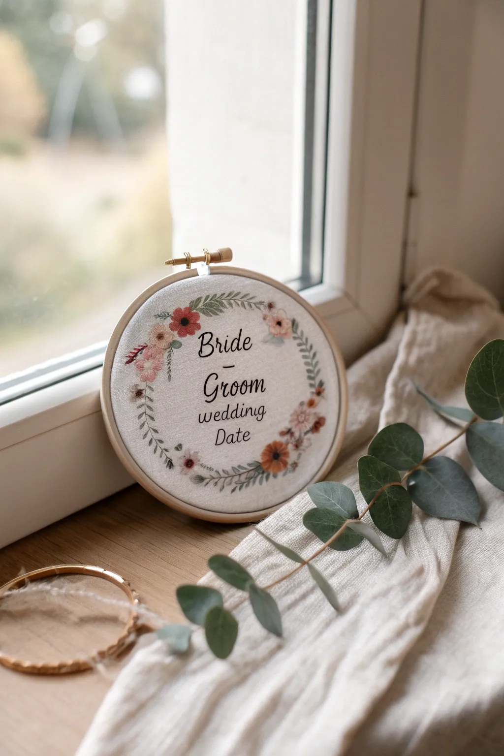 Celebrate love with a personalized embroidered hoop, a timeless gift for the newlyweds.