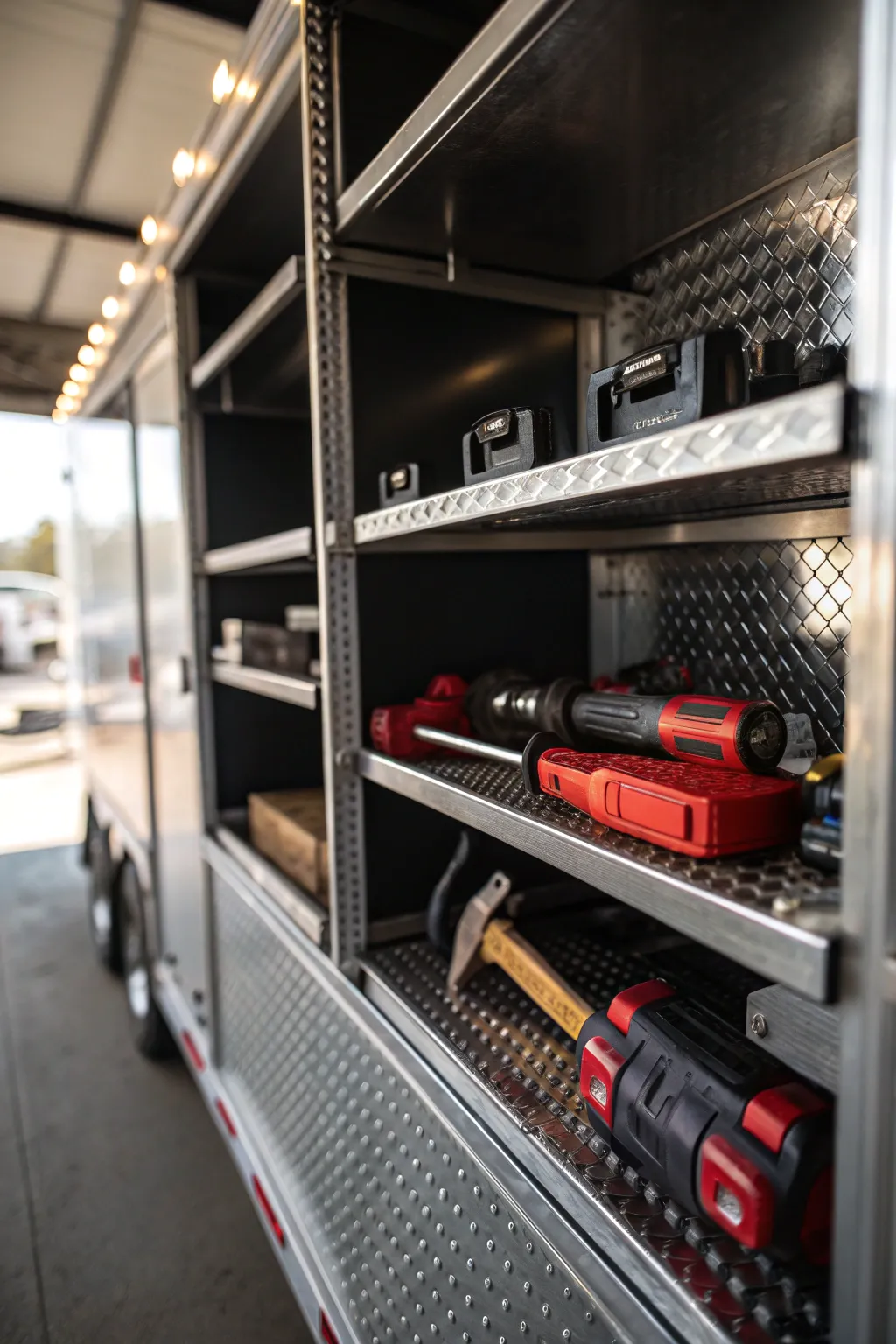 Embrace the strength and reliability of expertly crafted metal shelving for your gear.