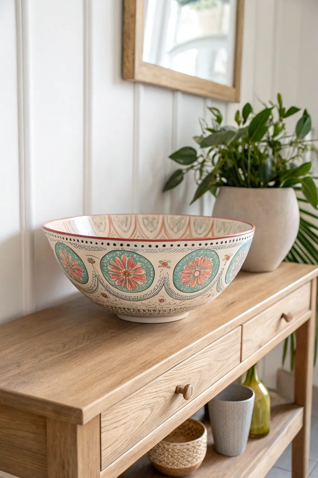 Add a touch of nostalgia with a hand-painted vintage ceramic bowl in your entryway.