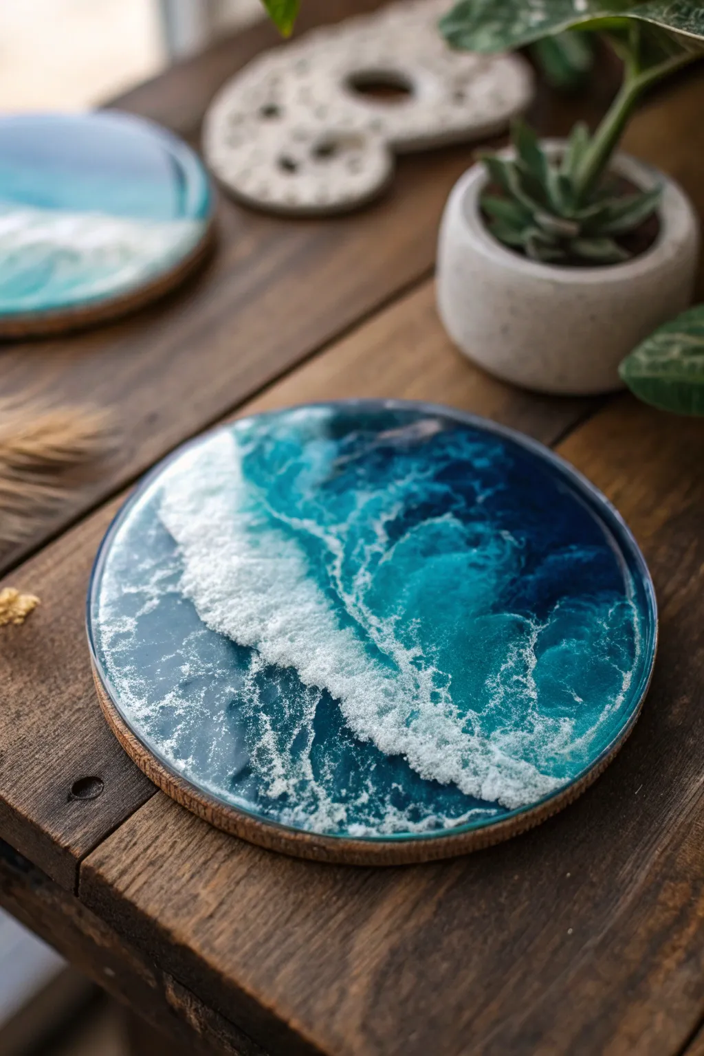Bring the tranquility of the ocean to your space with handcrafted epoxy coasters.