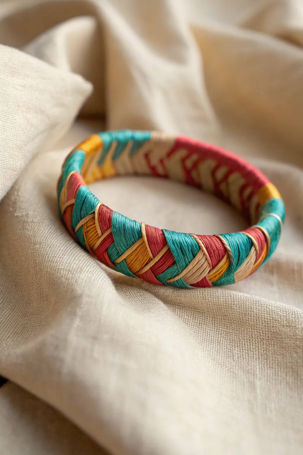 Turn your bangles into art with vibrant fabric wraps that add a pop of color and a touch of personal style.