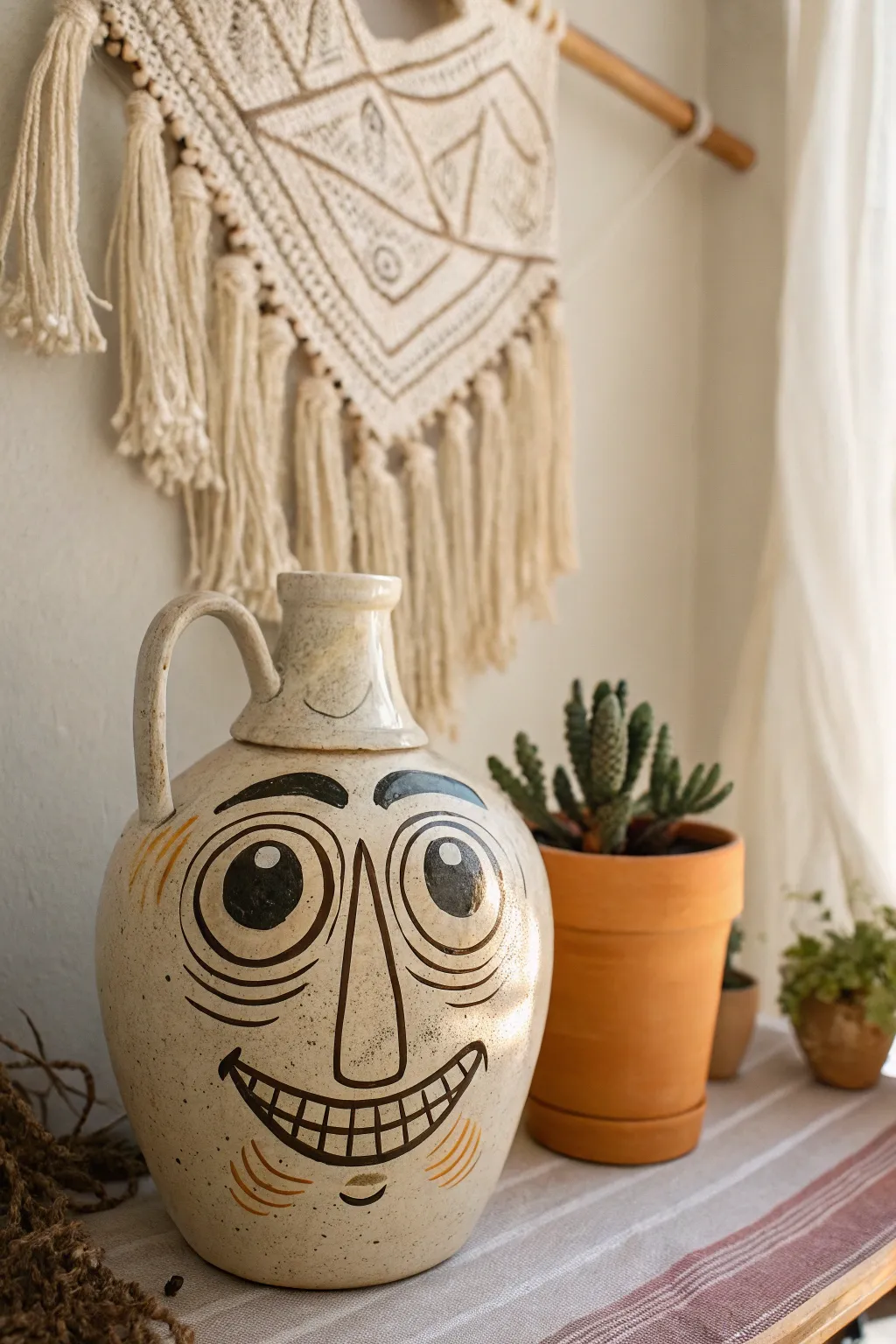 Add a touch of whimsy to your decor with this playful face jug, where exaggerated features bring charm and joy to any space.