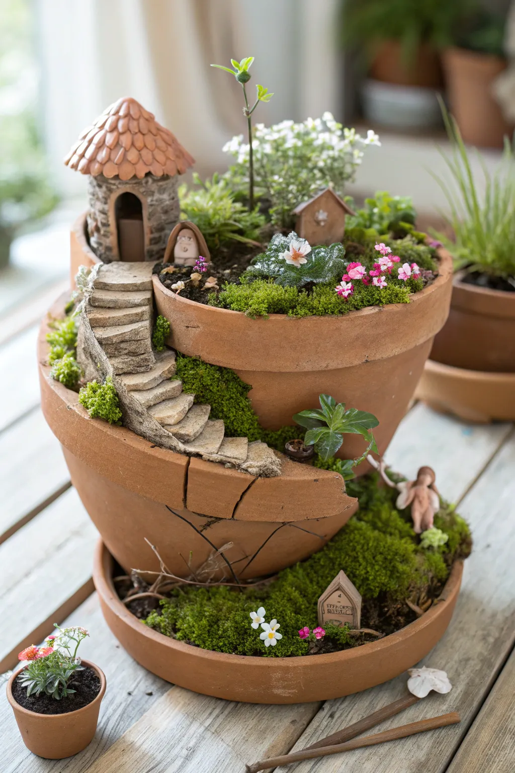 Discover the magic in broken pots with this enchanting upcycled fairy garden idea. 🌿✨
