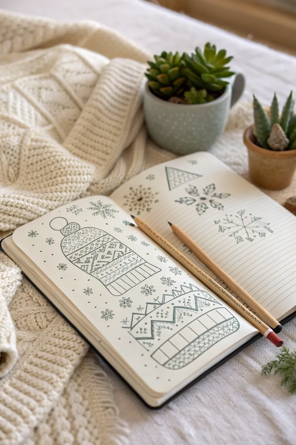 Wrap your journal pages in the warmth of cozy sweater doodles, turning each entry into a comforting embrace.