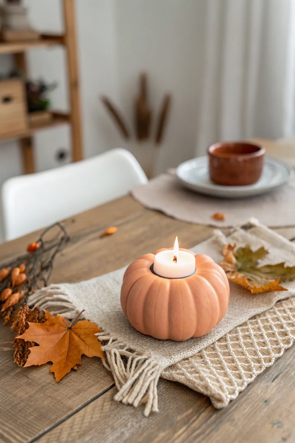 Illuminate your fall evenings with the simple elegance of a pumpkin candle holder. 🍂✨