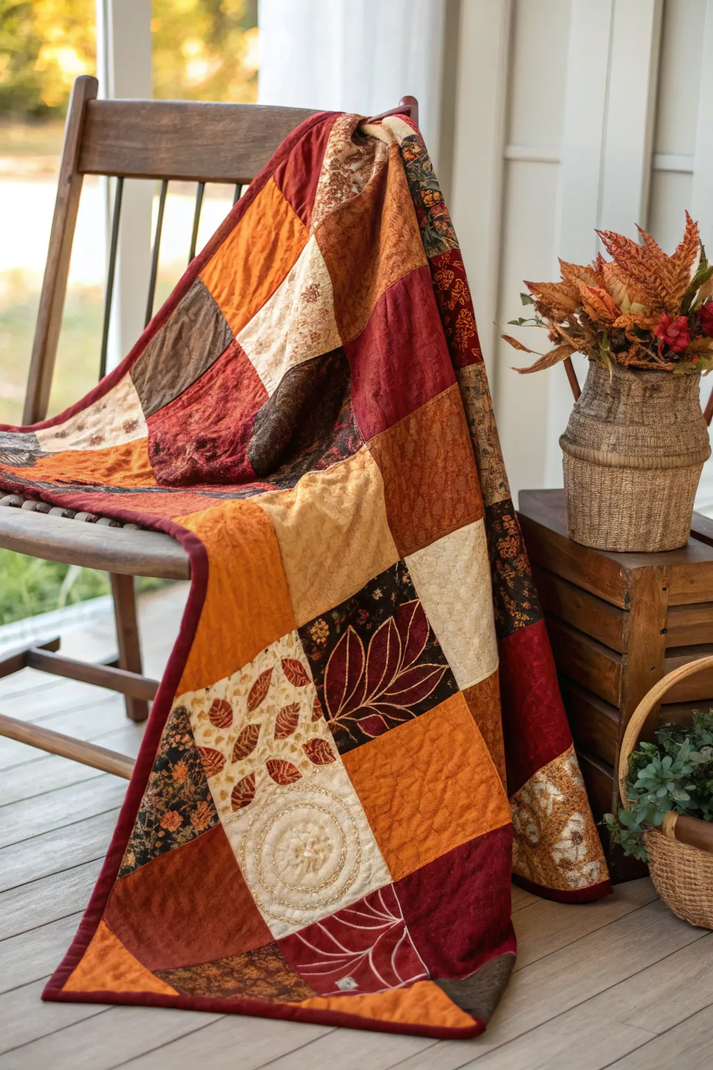 Wrap yourself in the cozy embrace of autumn's timeless hues with this handcrafted quilt masterpiece.