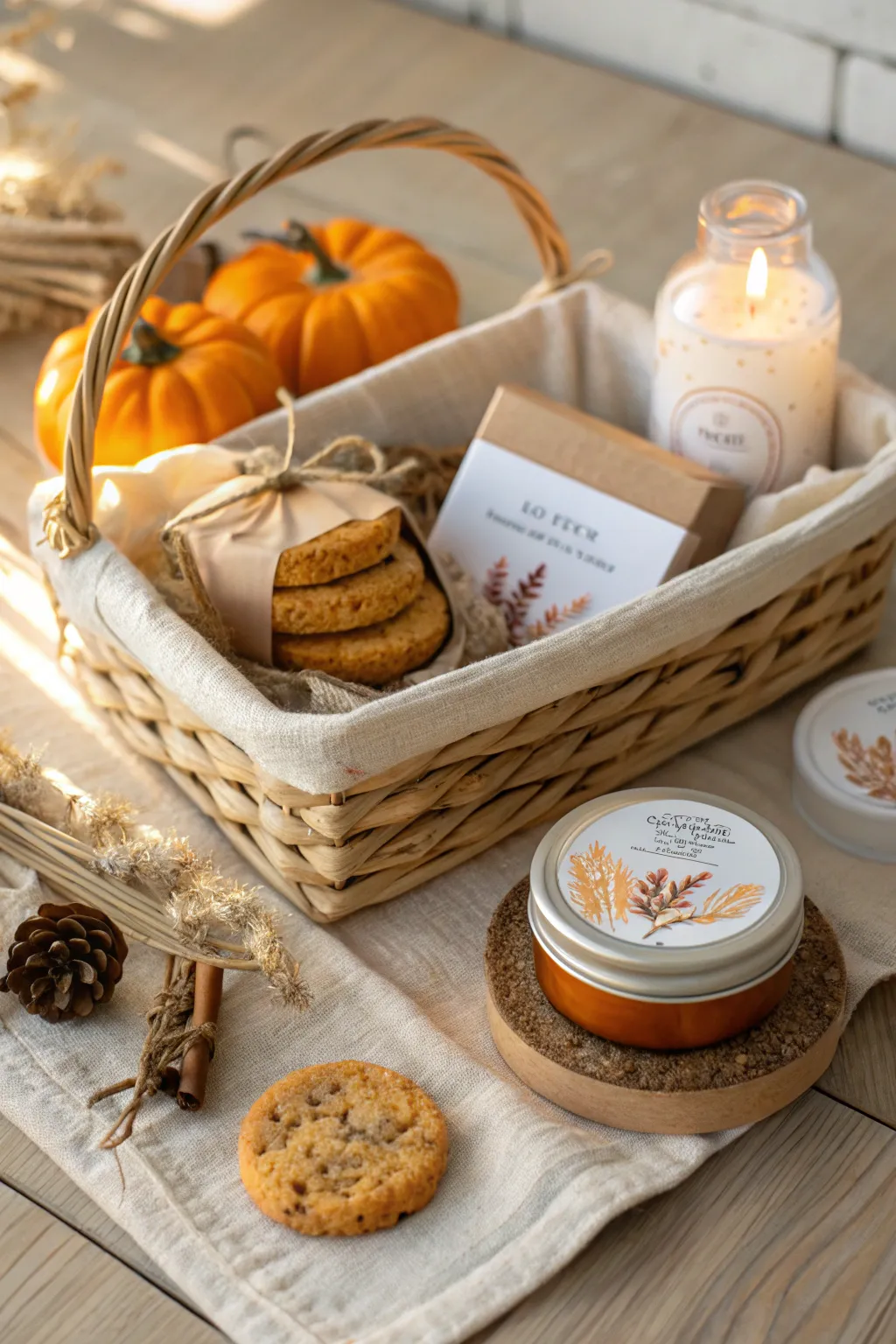 Elevate your autumn gift-giving with a Pumpkin Spice Delight basket, where simplicity meets handcrafted elegance.
