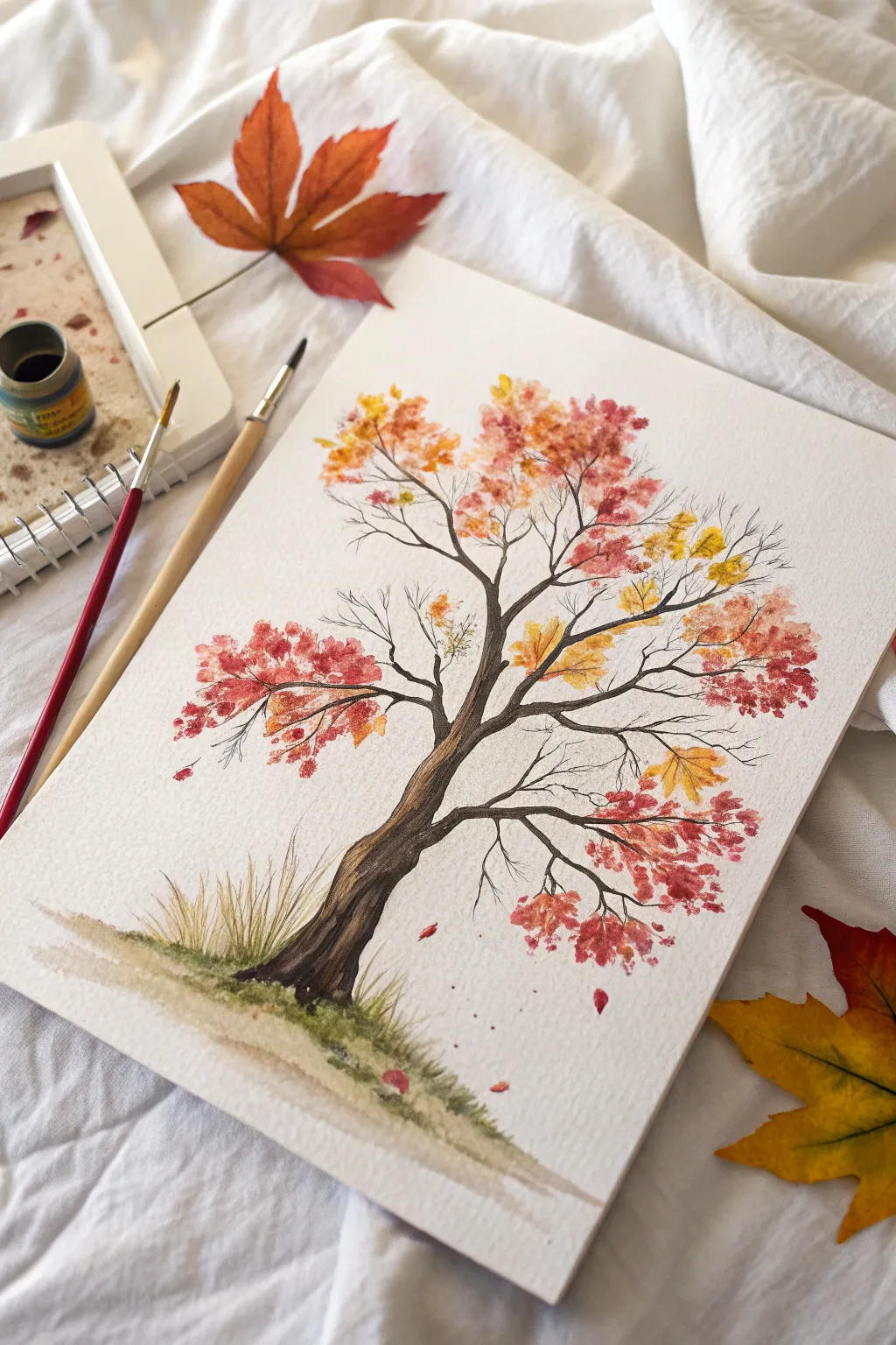 Embrace the beauty of autumn with a minimalistic watercolor masterpiece.