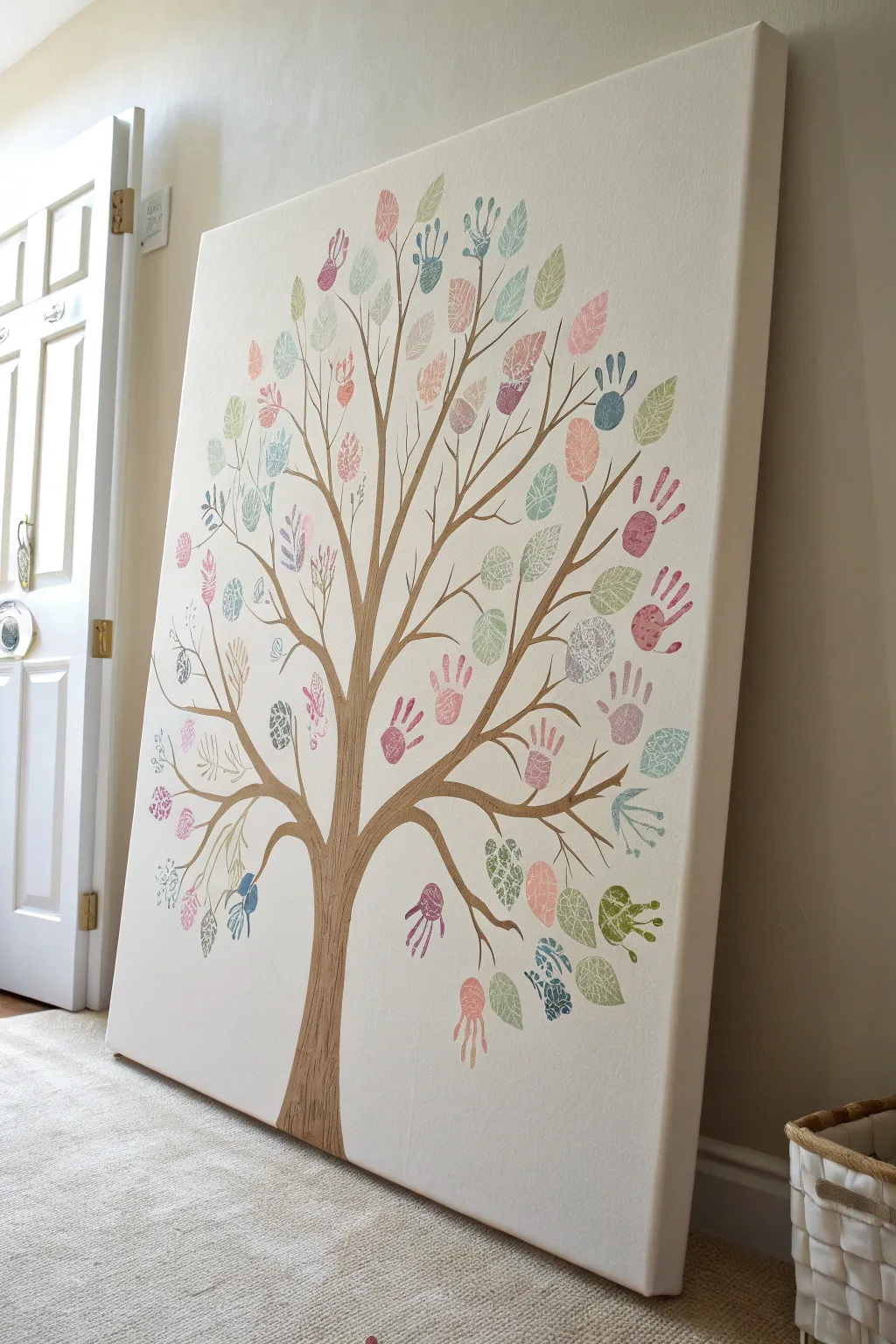 Capture family memories with a charming handprint family tree, blending minimalist elegance with personal touches.